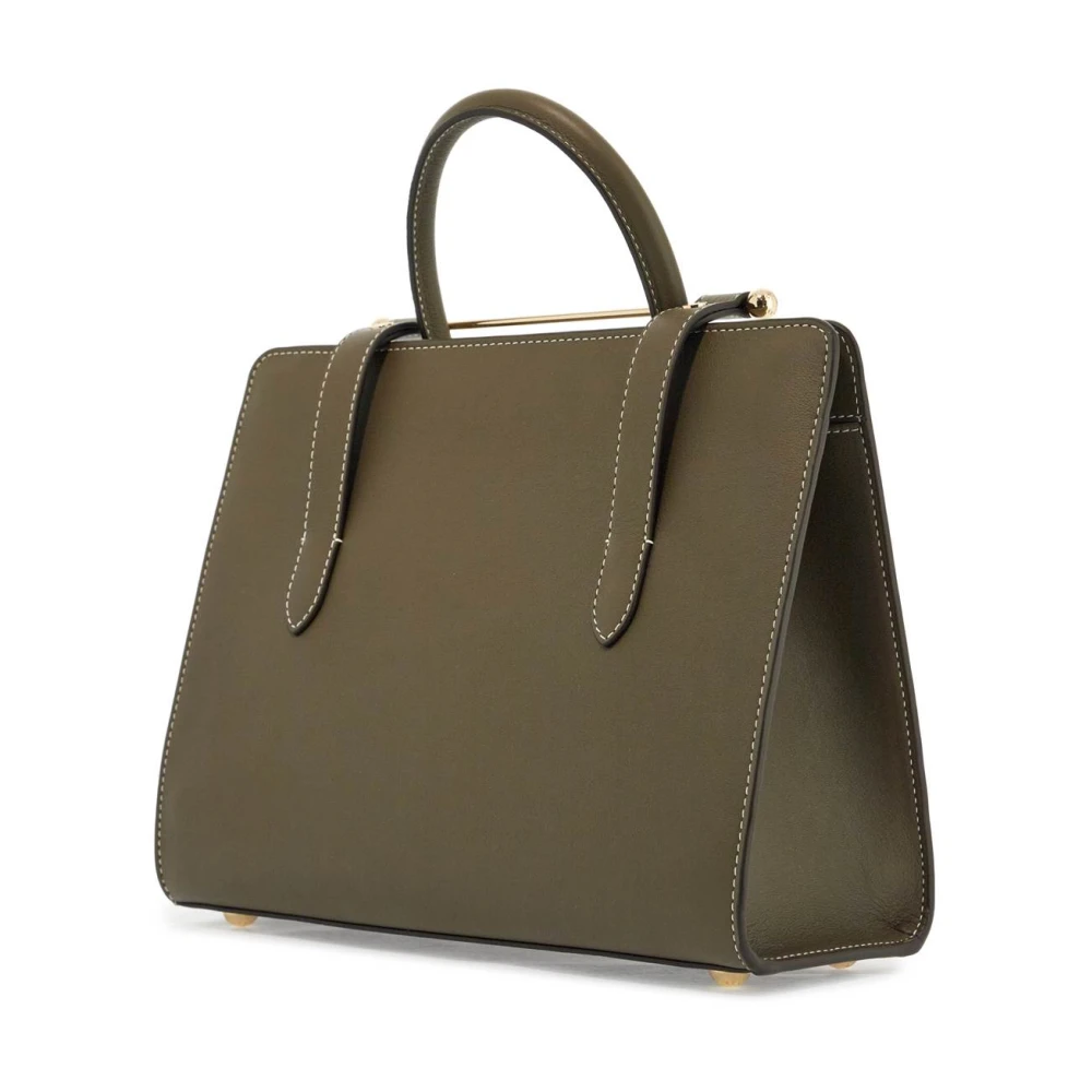 Strathberry Khaki Leren Midi Handtas met Verstelbare Schouderband Green Dames