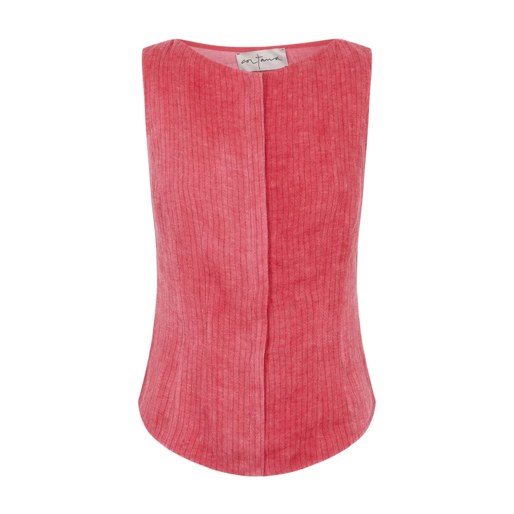 Cortana Vergrootglas linnen vest in roze gestreept maltinto Pink Dames
