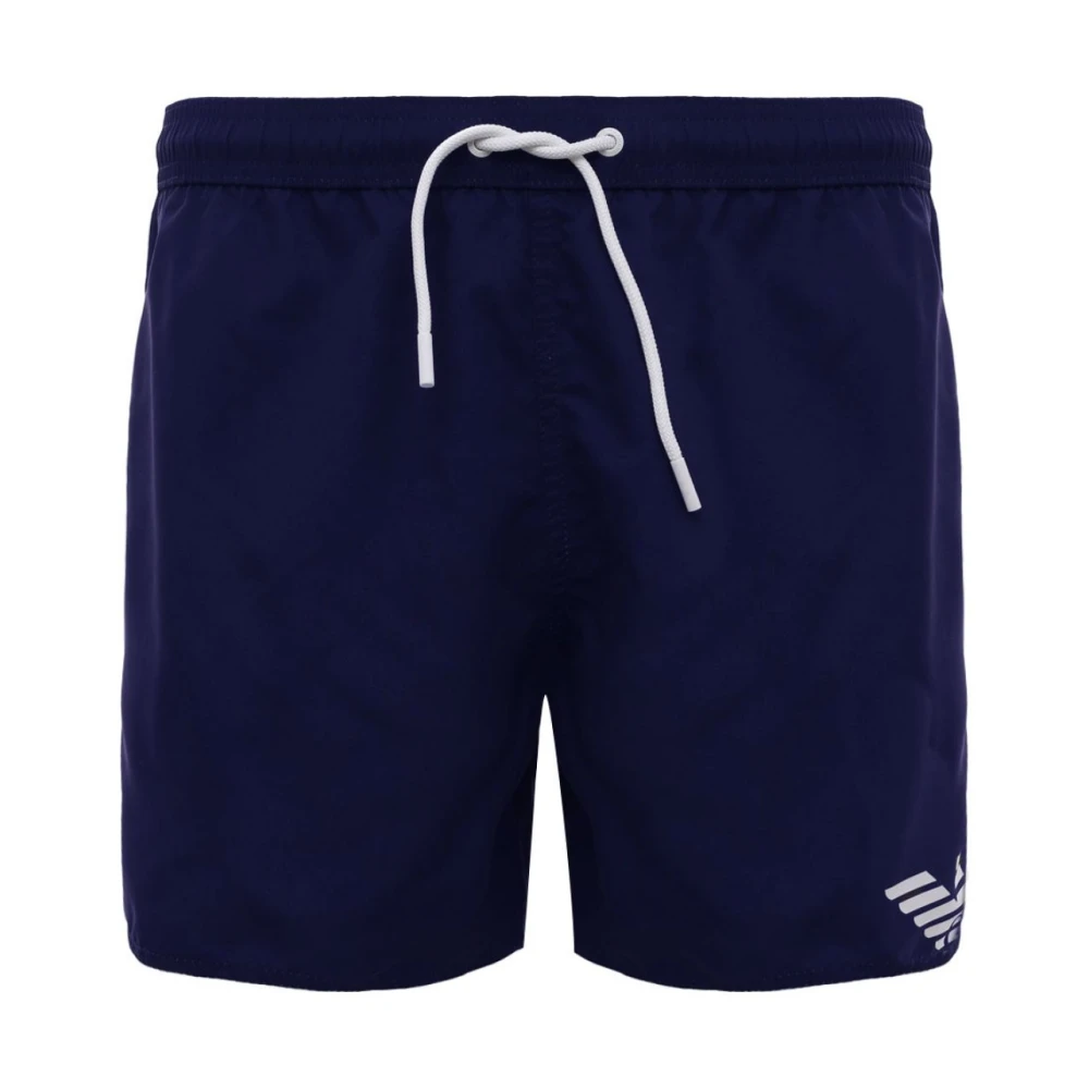 Emporio Armani Men's Blue Vertical Logo Print Swim Shorts