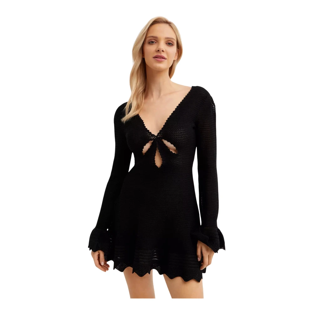 Self Portrait Zwarte Gebreide Mini Jurk met Uitsparingen Black Dames