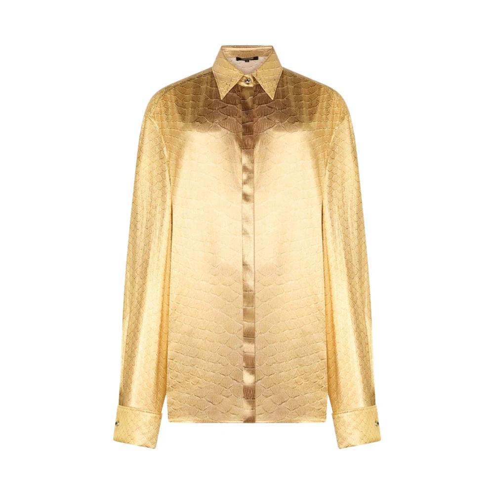 Roberto Cavalli Yellow Shirts, Female, Xs, Silk Shirt With Serpentine Print