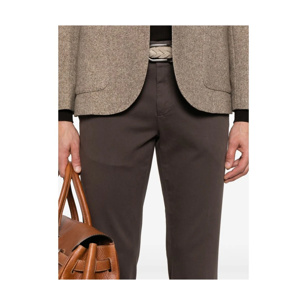 Canali Sepia Bruine Katoenen Twill Broek Brown Heren