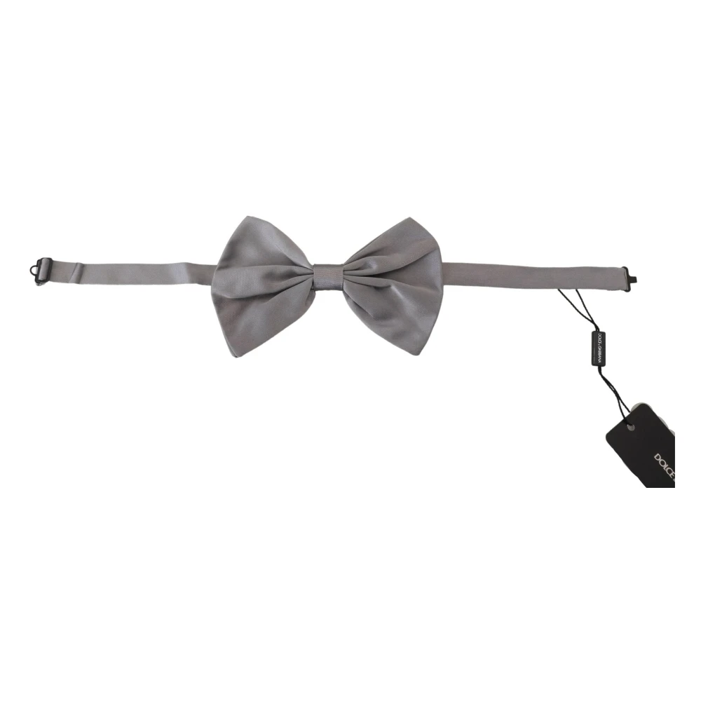 Dolce & Gabbana Elegante Zilveren Zijden Vlinderdas Gray Heren