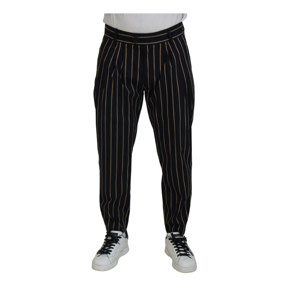 Dolce & Gabbana Men's Black Slim-Fit Trousers, S, Beige Striped Chino Trousers