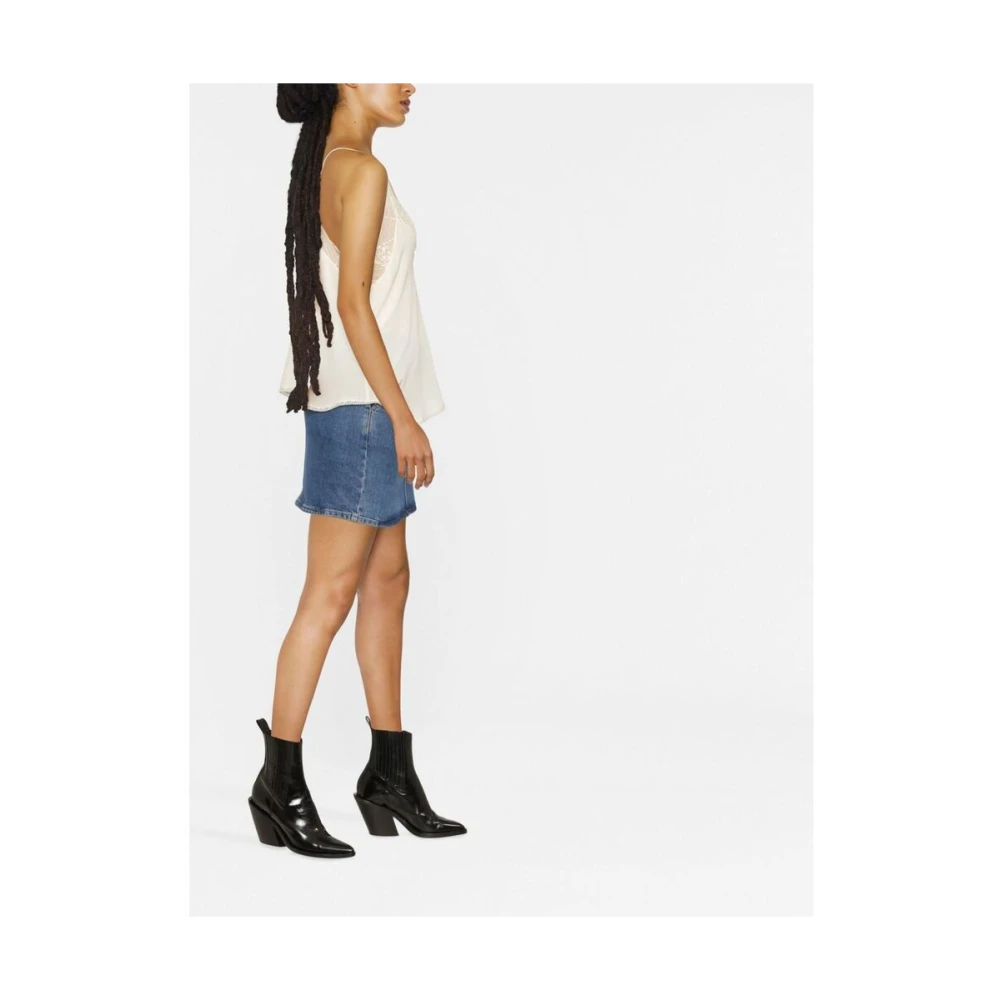 Zadig & Voltaire Elegante Zijden Kant Trim V-Hals Hemdje White Dames