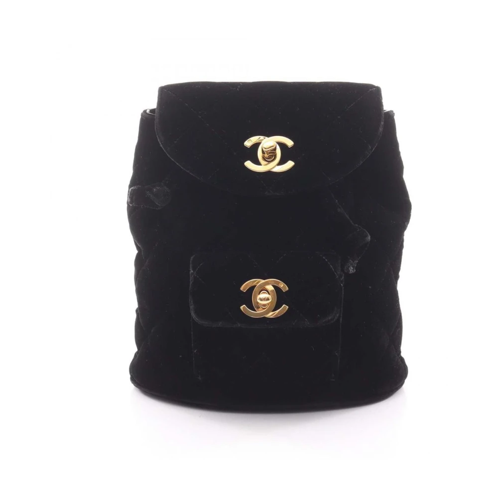 Chanel Vintage Women's Black Pre-Owned Quilted Velvet Backpack