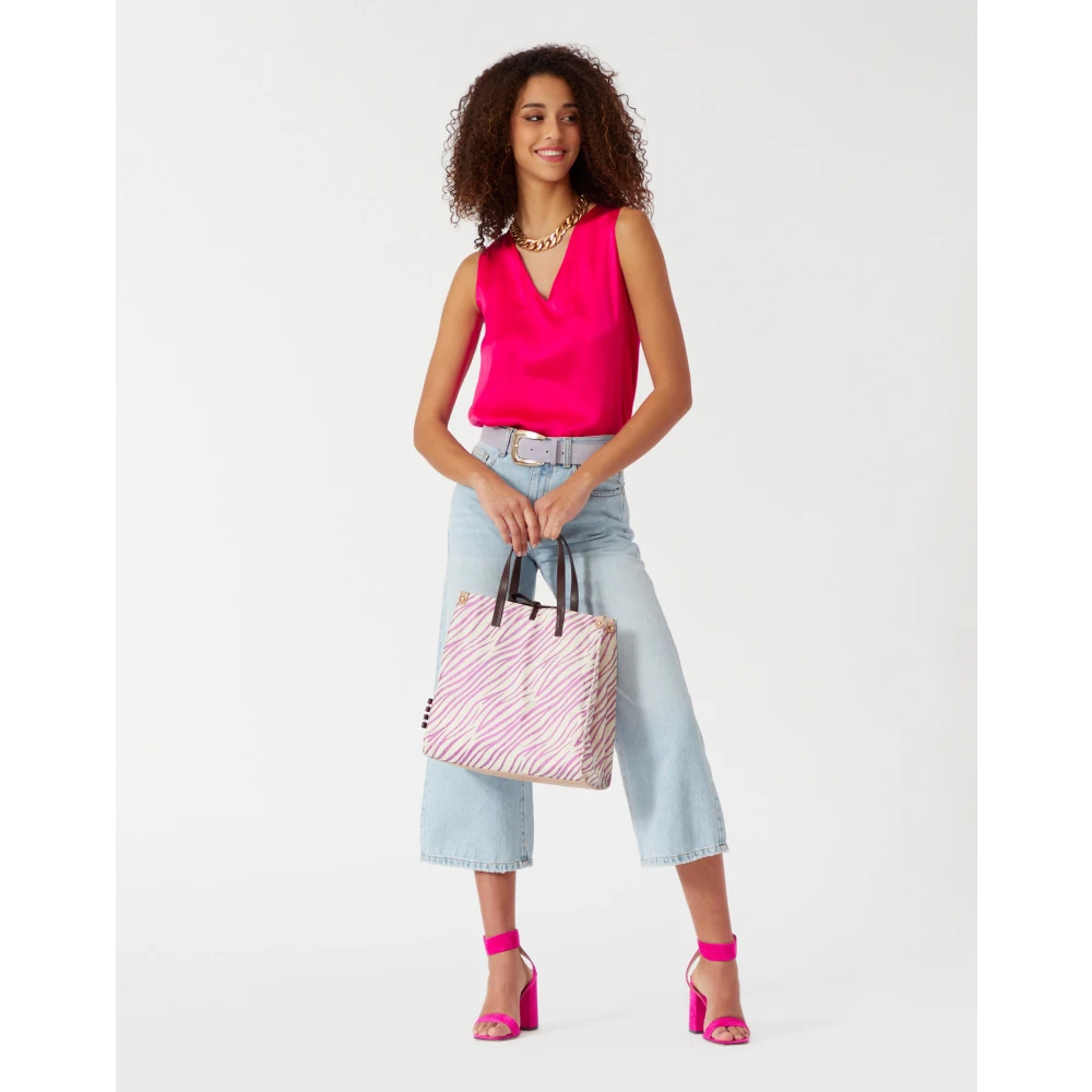 Manila Grace Zijden Mouwloze Blouse Pink Dames