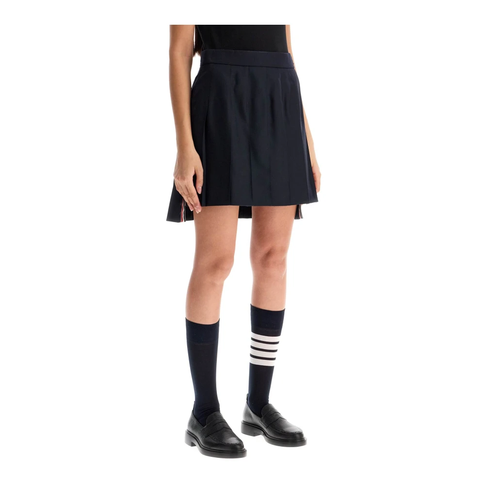 Thom Browne Geplooide Wollen Mini Rok Blue Dames