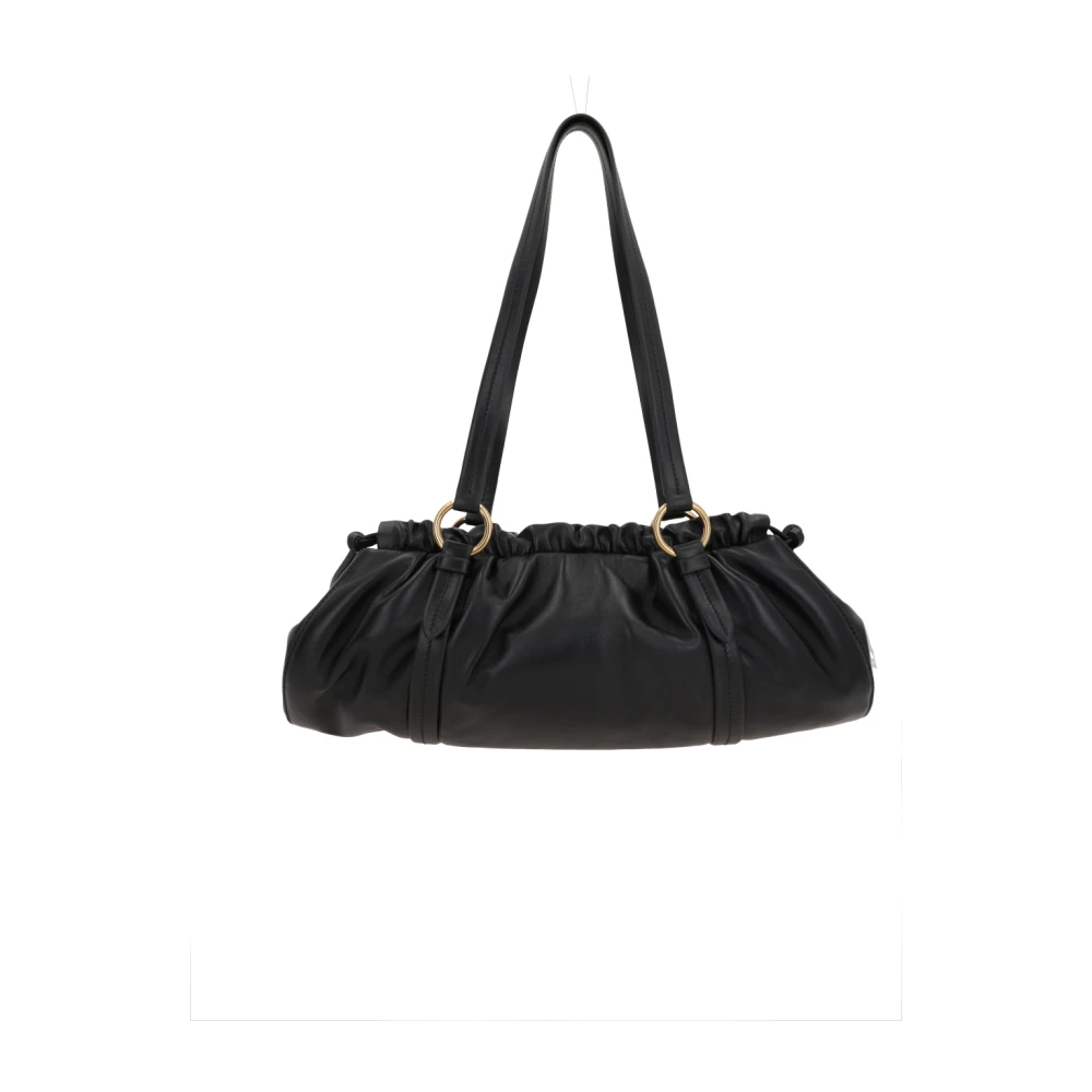 Miu Zwarte leren handtas met metalen logo Black Dames