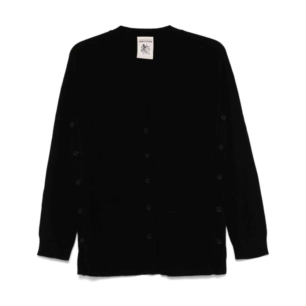 Semicouture Zwarte Gebreide V-Hals Trui Black Dames