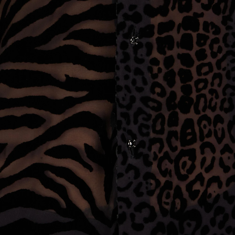 Roberto Cavalli Zebra Leopard Print Button-Down Shirt Black Heren