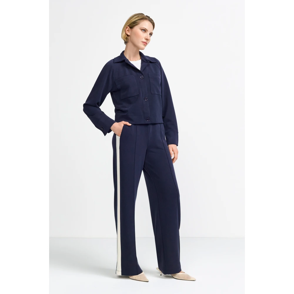 Rich & Royal Gestreepte Wijde Scuba Broek Blue Dames