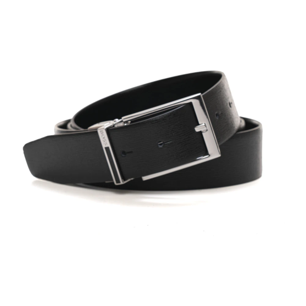 Boss Reversibele Lederen Riem met Dubbele Gesp Black Heren