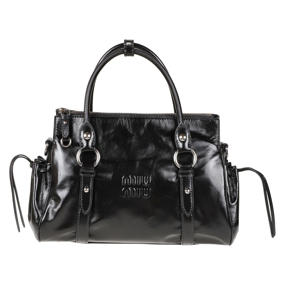 Miu Miu , Handbags, Female, Black, One Size, Glossy Leather Handbag