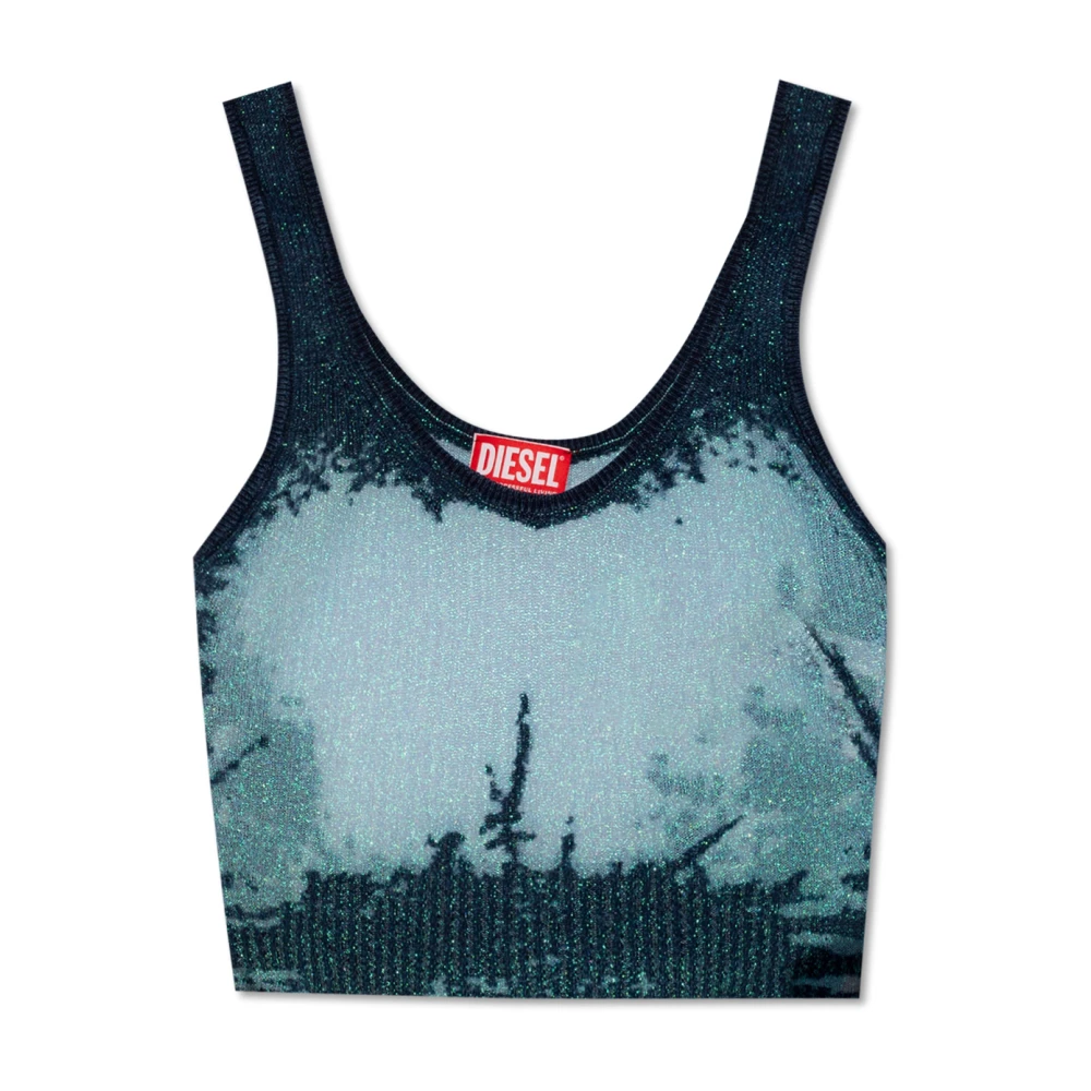 Diesel Kvinno Blå Toppar Dam, S, Polyester, Deidrina Cropped Top