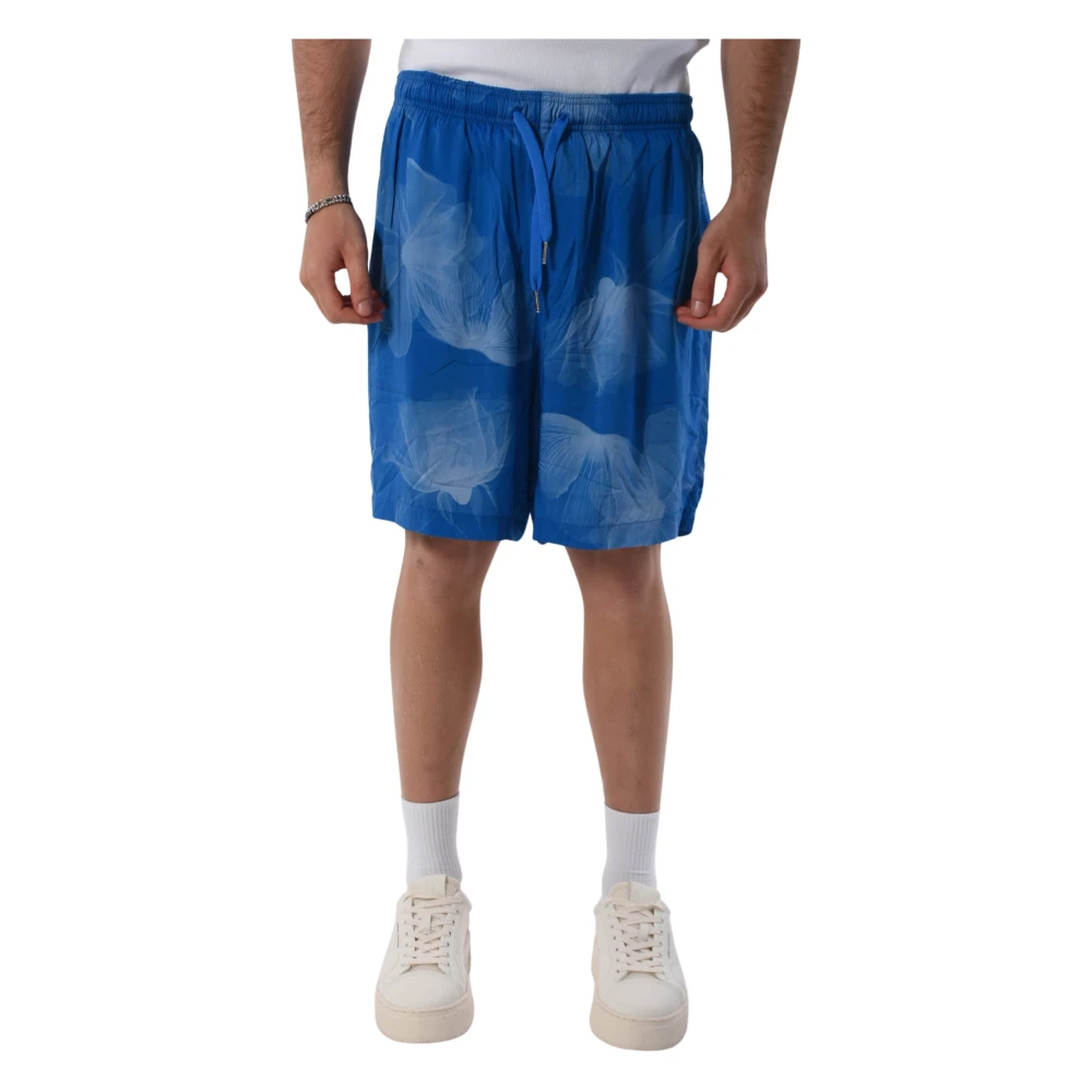Armani Exchange Viscose Bermuda Shorts met elastische taille Blue Heren