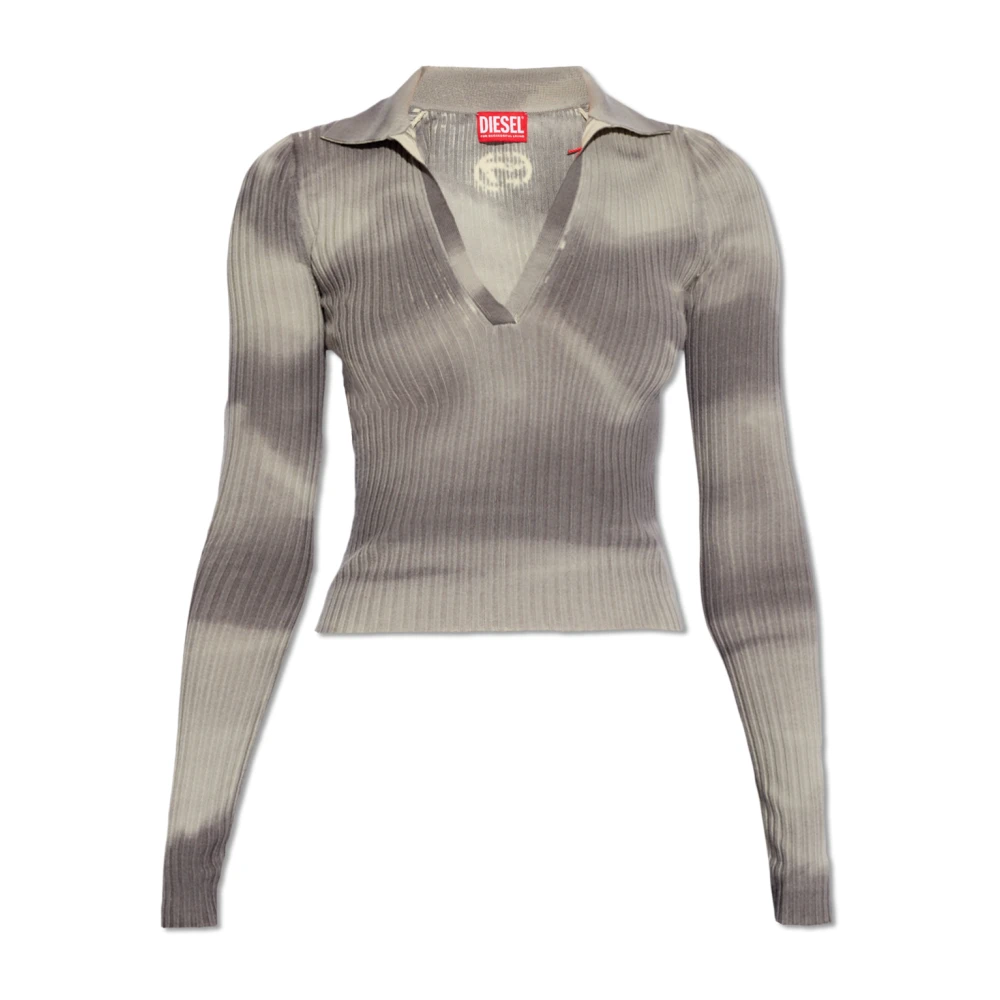 Diesel Wool-knit polo top with camo print Gray Dames