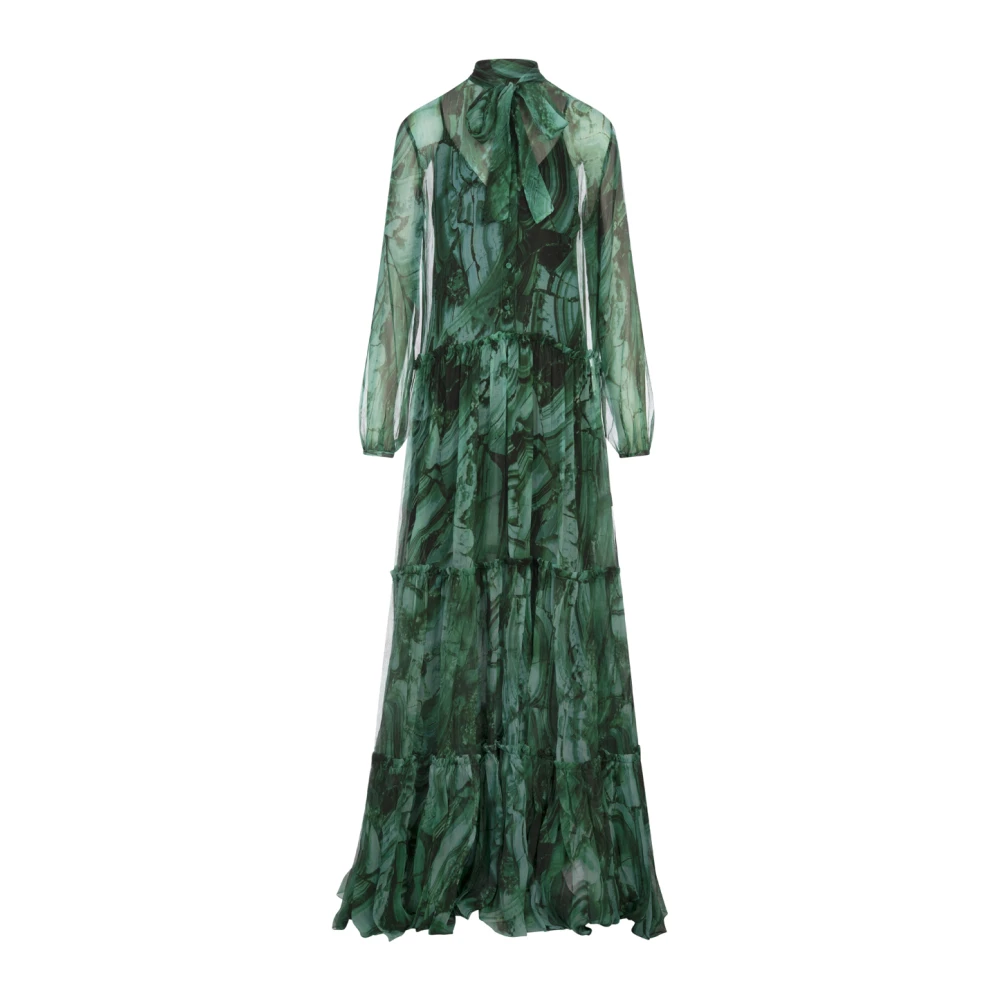Roberto Cavalli Lange Zijden Jurk Met Groene Malachietprint Green Dames