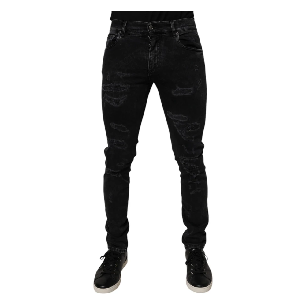 Dolce & Gabbana Men's Black Skinny Fit Jeans, S, Skinny Tattered Denim Jeans
