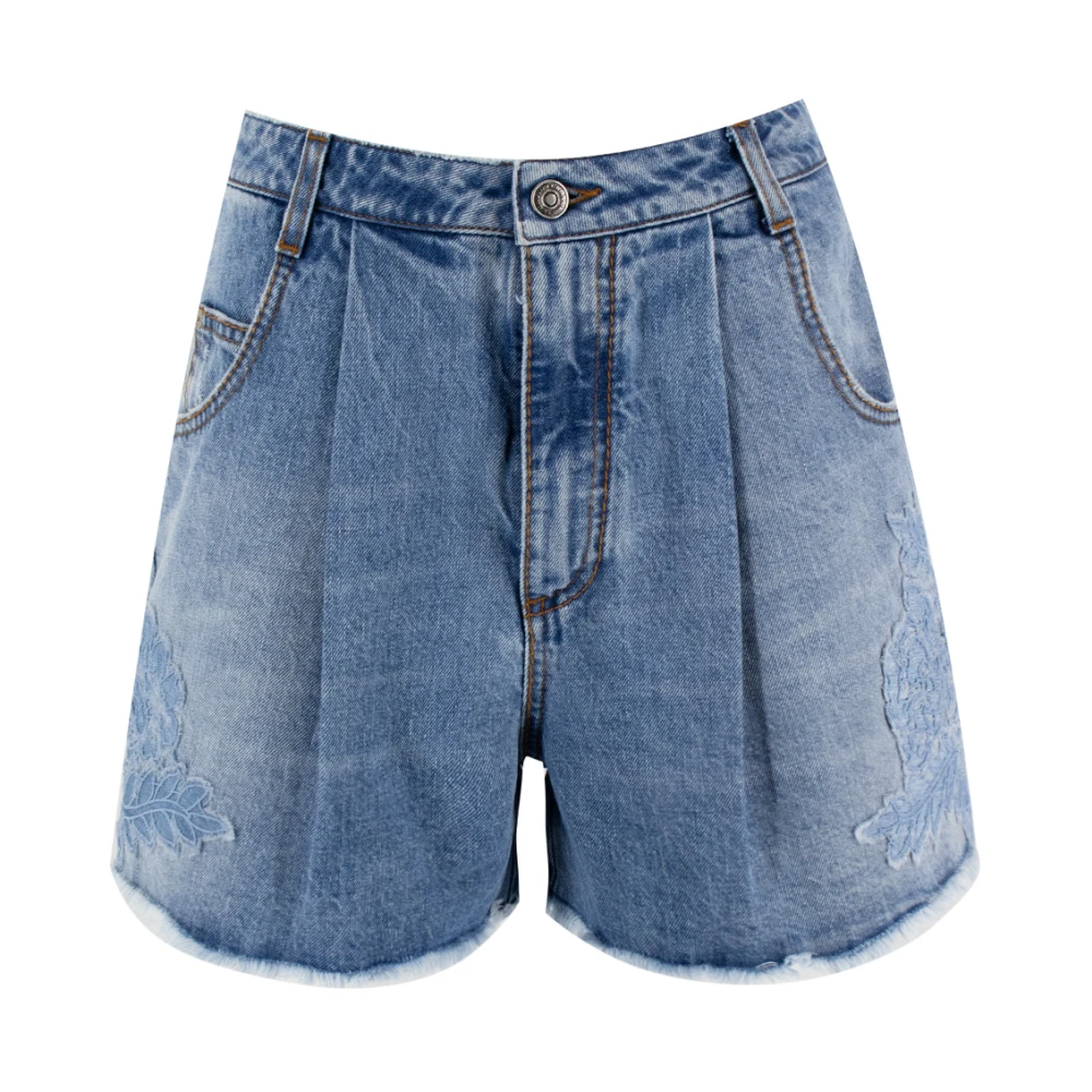 Ermanno Scervino Denim Bloemen Applicatie High Waist Shorts Blue Dames