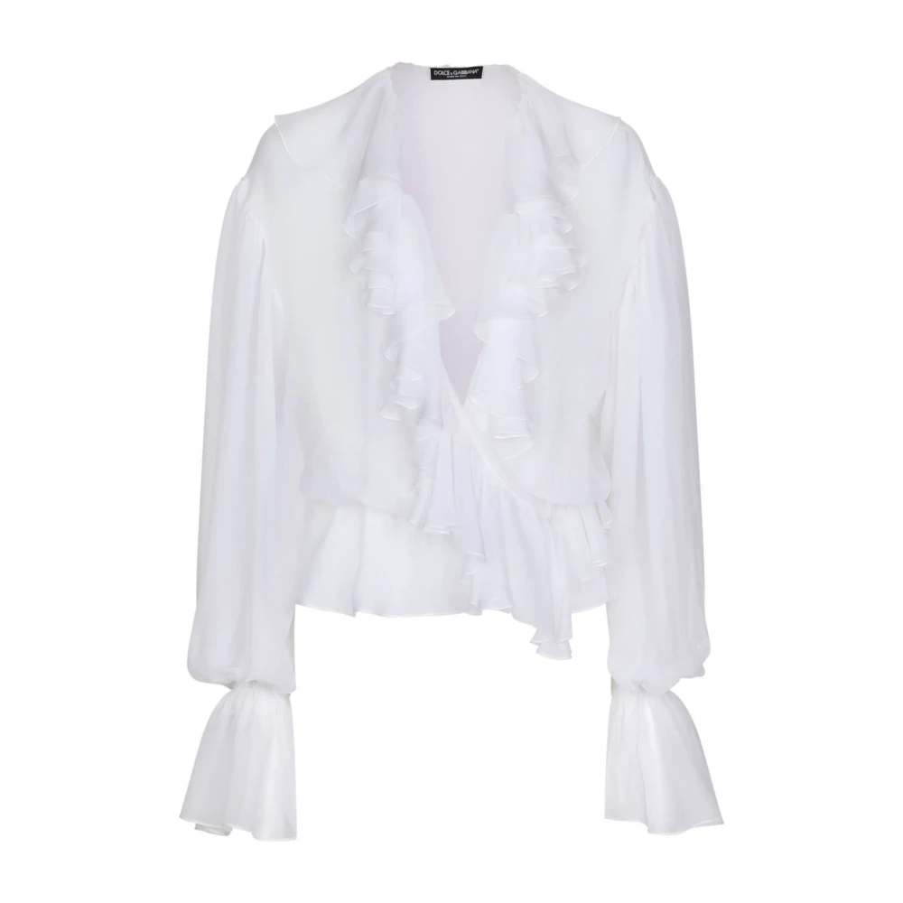 Dolce & Gabbana Zijden Chiffon Ruches Blouse White Dames