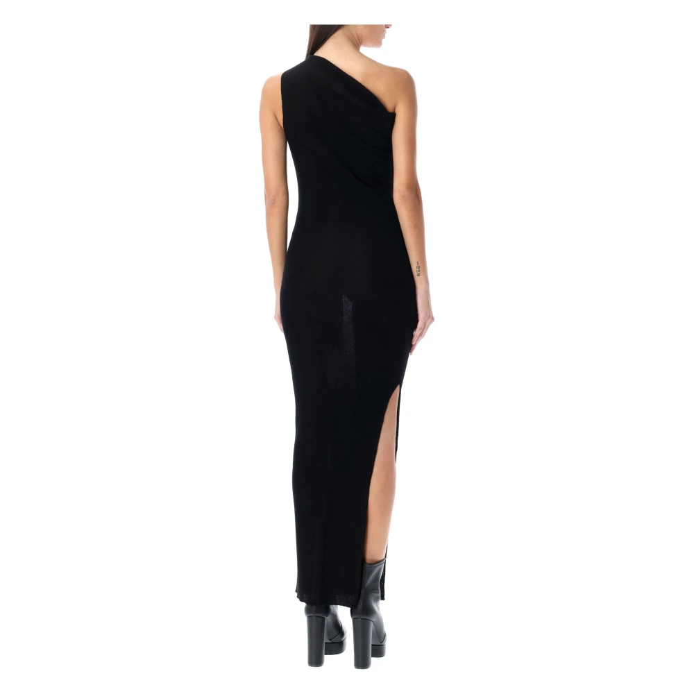 Rick Owens Zwarte Athena Ribgebreide Jurk Black Dames
