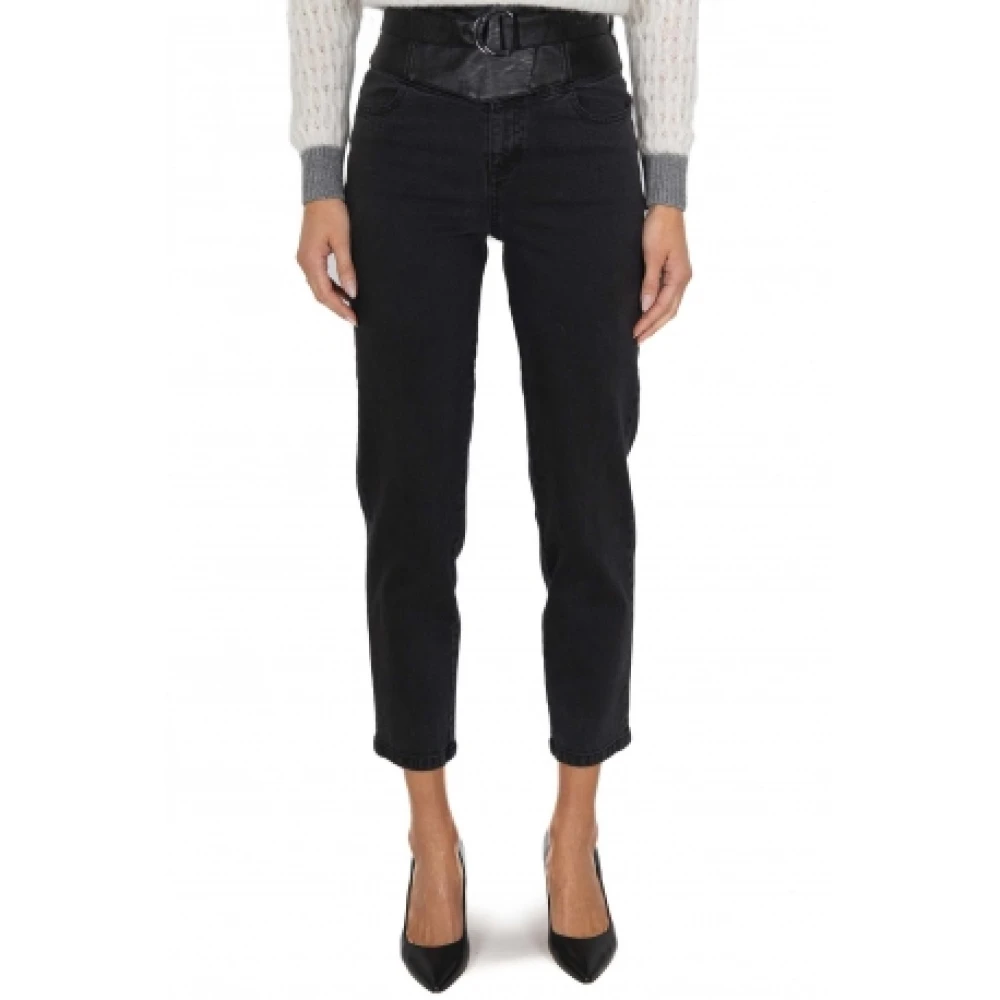 pinko Hoge Taille Eco-Leer Inzet Slim Jeans Black Dames