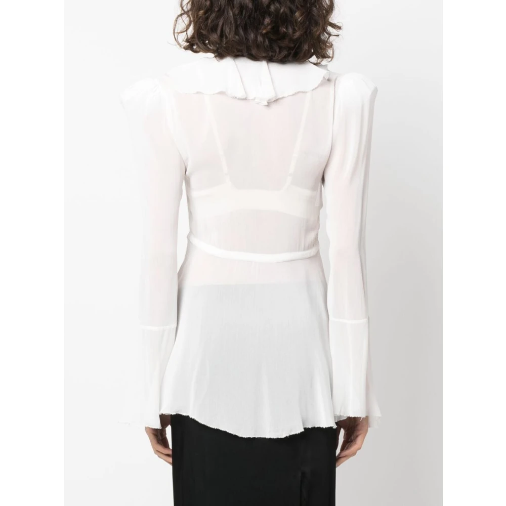 Philosophy di Lorenzo Serafini Witte Ruches Detail V-Hals Shirt White Dames