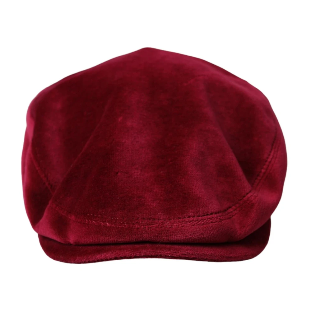 Dolce & Gabbana Maroon Velvet Newsboy Cap Brown Heren