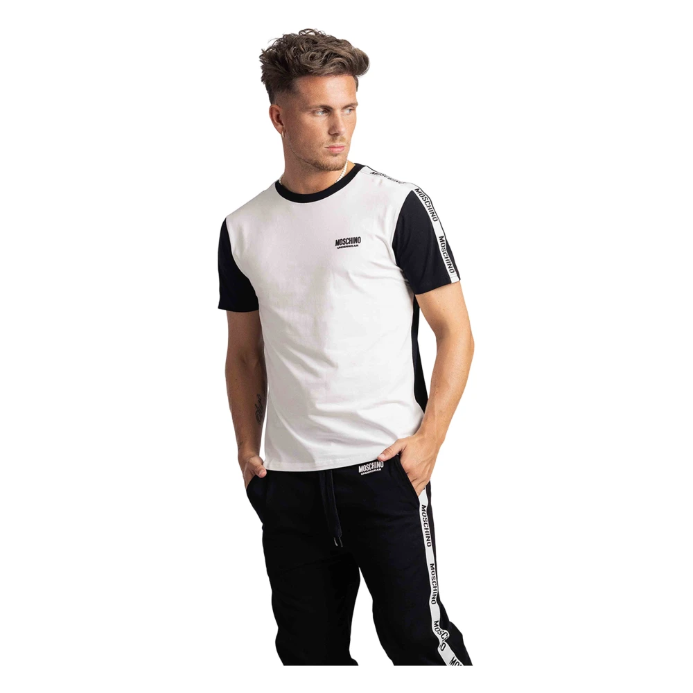 Moschino Heren Tape T-Shirt Wit Zwart White Heren