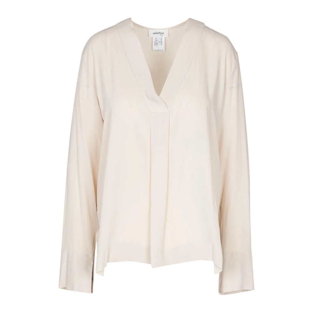 Ottod'Ame V-hals Crepe Blouse met Slouched Schouders Beige Dames