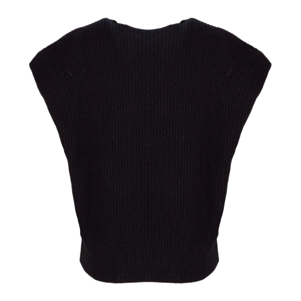 Kangra Zwarte Wollen V-Hals Mouwloze Trui Black Dames