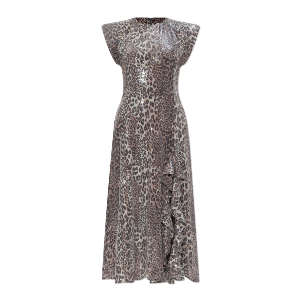 Ganni Women's Beige Sequin Dress With Animal Motif