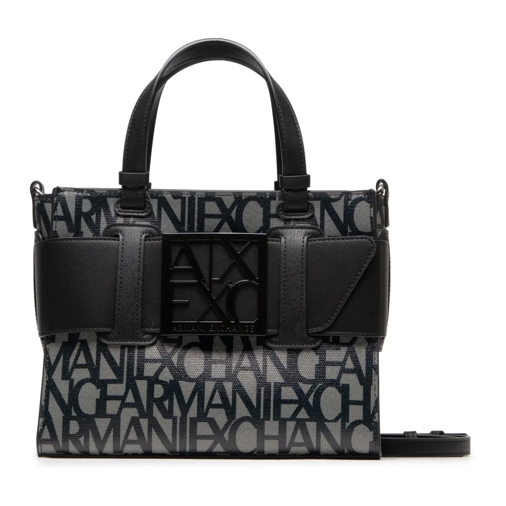 Armani Exchange , Shopping Bags, Female, Black, One Size, Medium Tote Bag With Contrast Detail