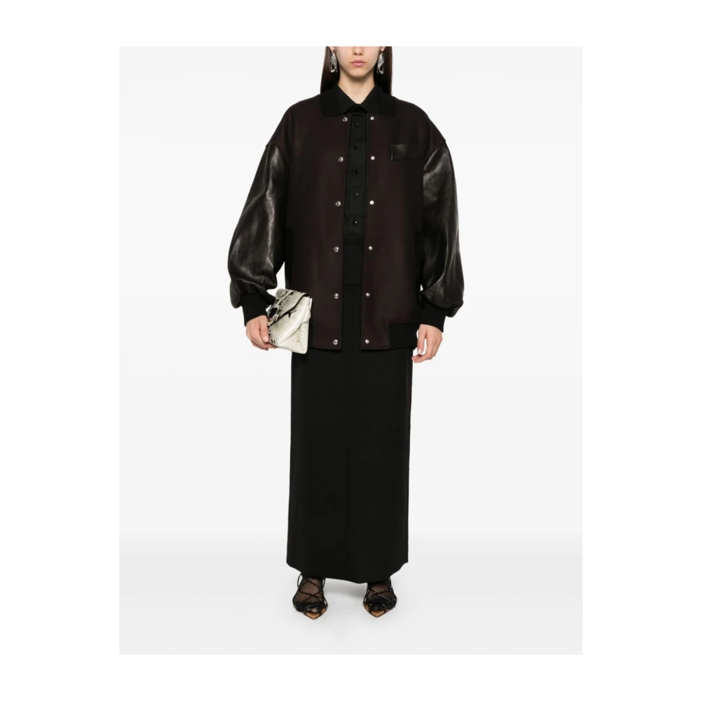 Khaite Bruine Wollen Blend Leren Trim Jas Brown Dames