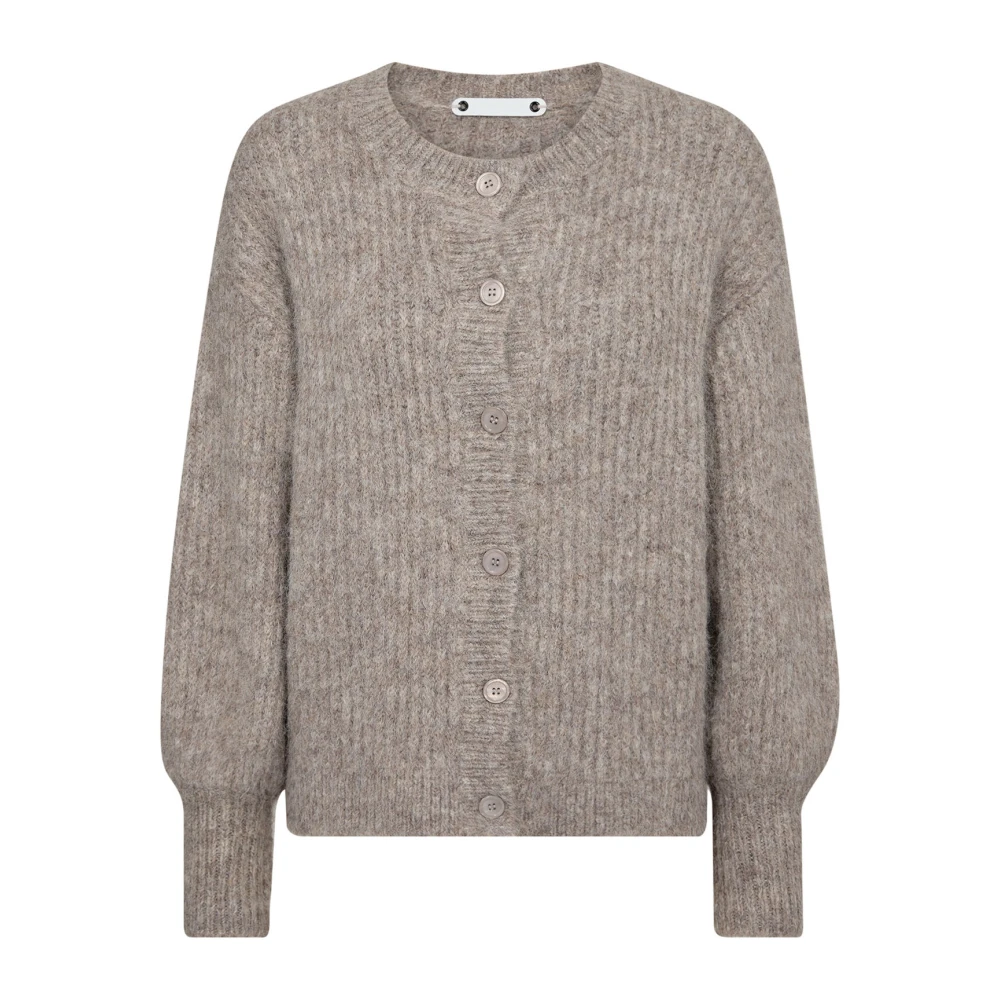 Co'Couture Vrouwelijke Rib Cardigan met Pofmouwen Beige Dames