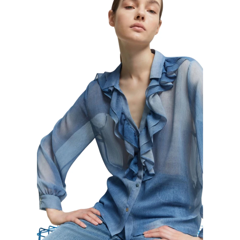 Iblues Lichtblauwe Bedrukte Crepe Blouse Blue Dames