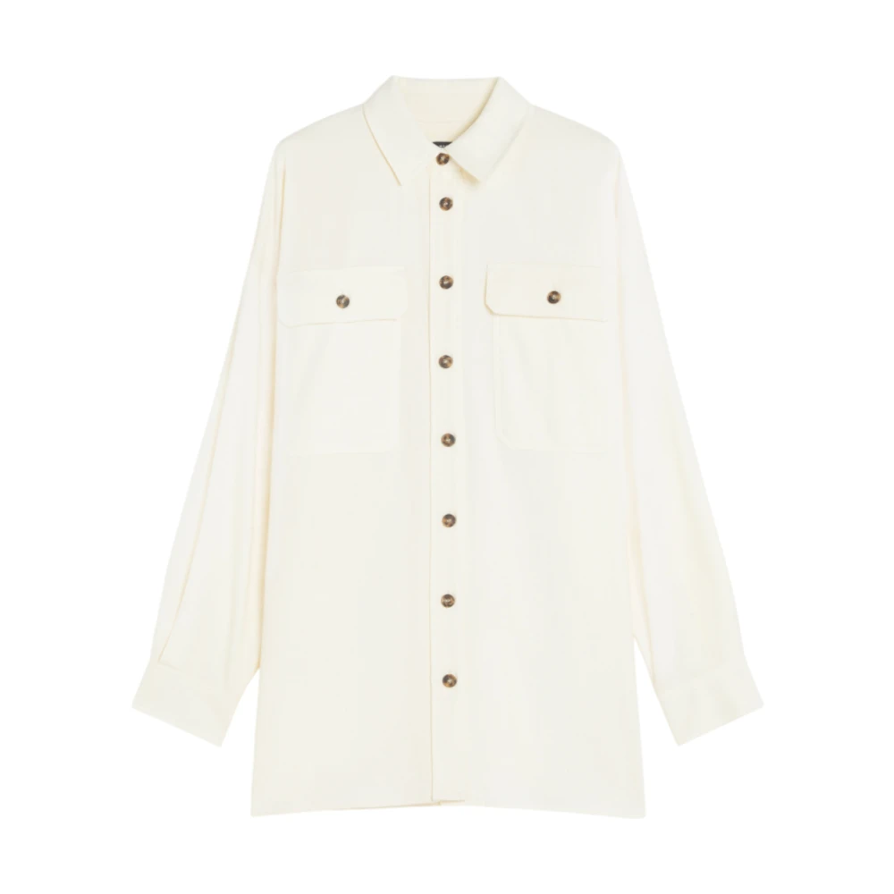 Max Mara Weekend Beige Oversized Flanellen Shirt met Knopen Beige Dames