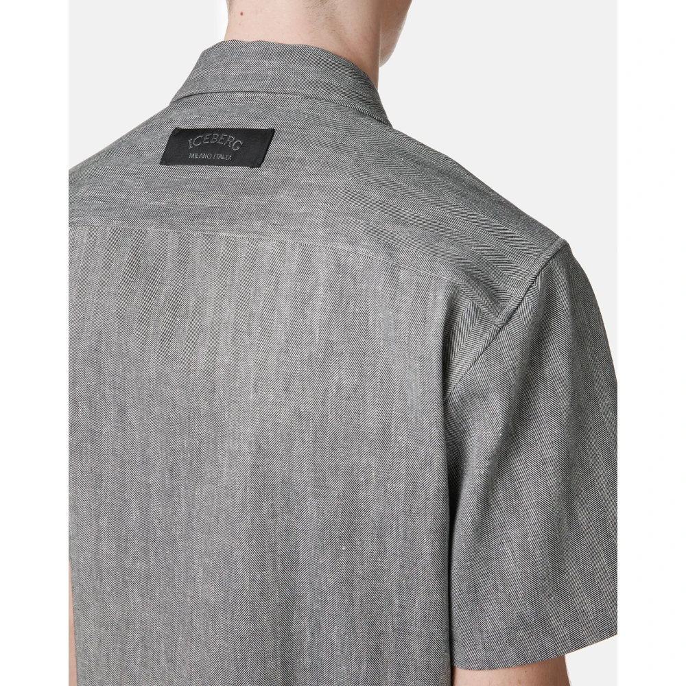 Iceberg Nieuwe Fit Zwart en Wit Kortemouw Overhemd Gray Heren