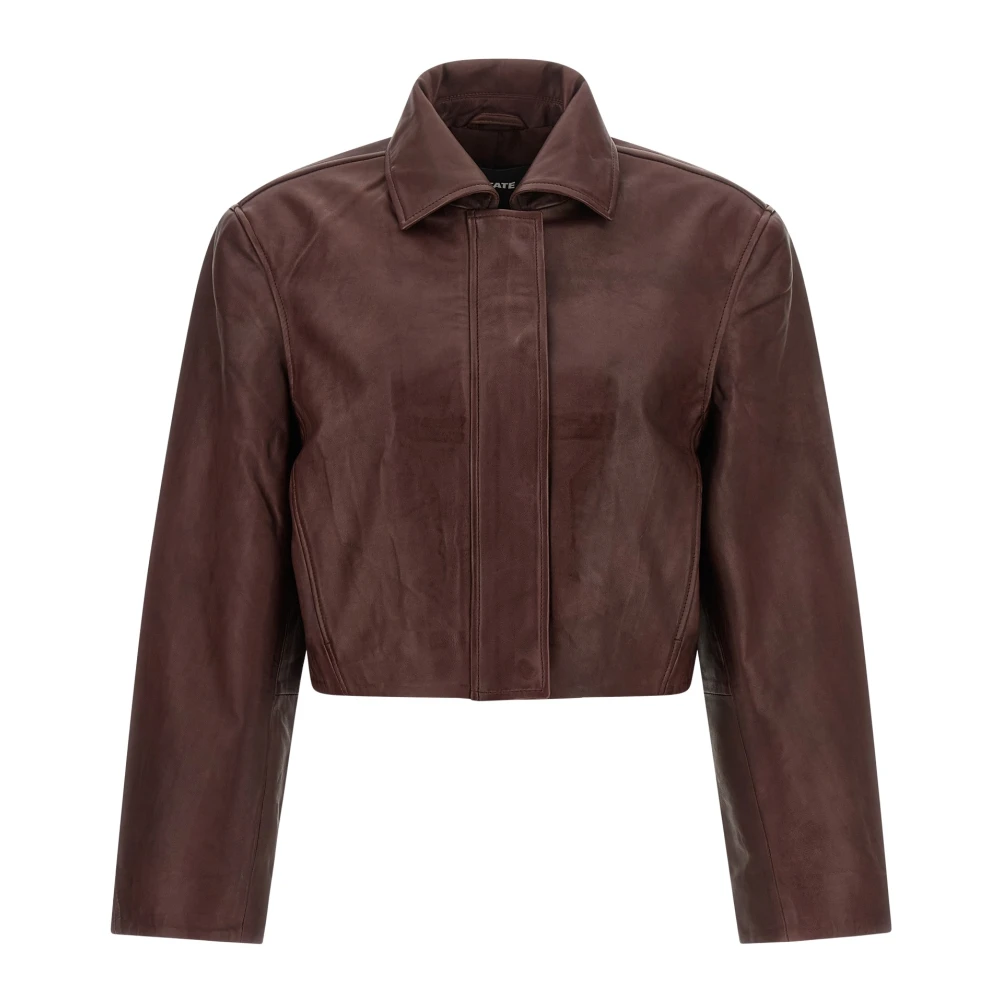 Rotate Birger Christensen Boxy Square Leather Jacket - Female - Leather Jackets - Brown - S - Jackets