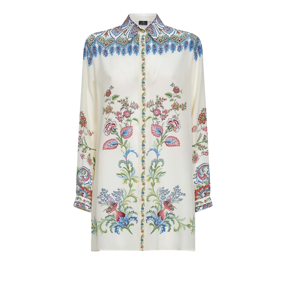 Etro Women's Multicolor Long Silk Shirt With Placed Floral Print - Shirts - Xs - Blouses & Shirts