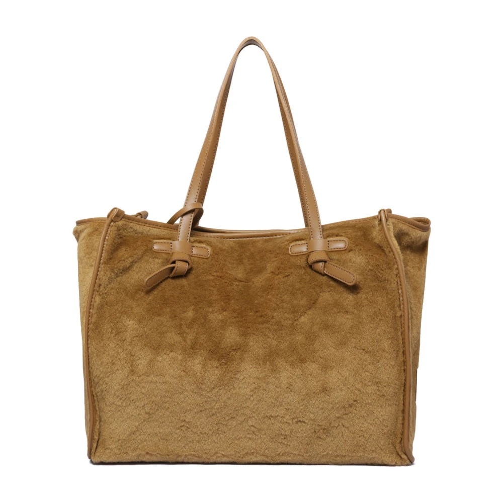 Gianni Chiarini Bruine Teddy Shoppingtas met Leren Handvatten Brown Dames