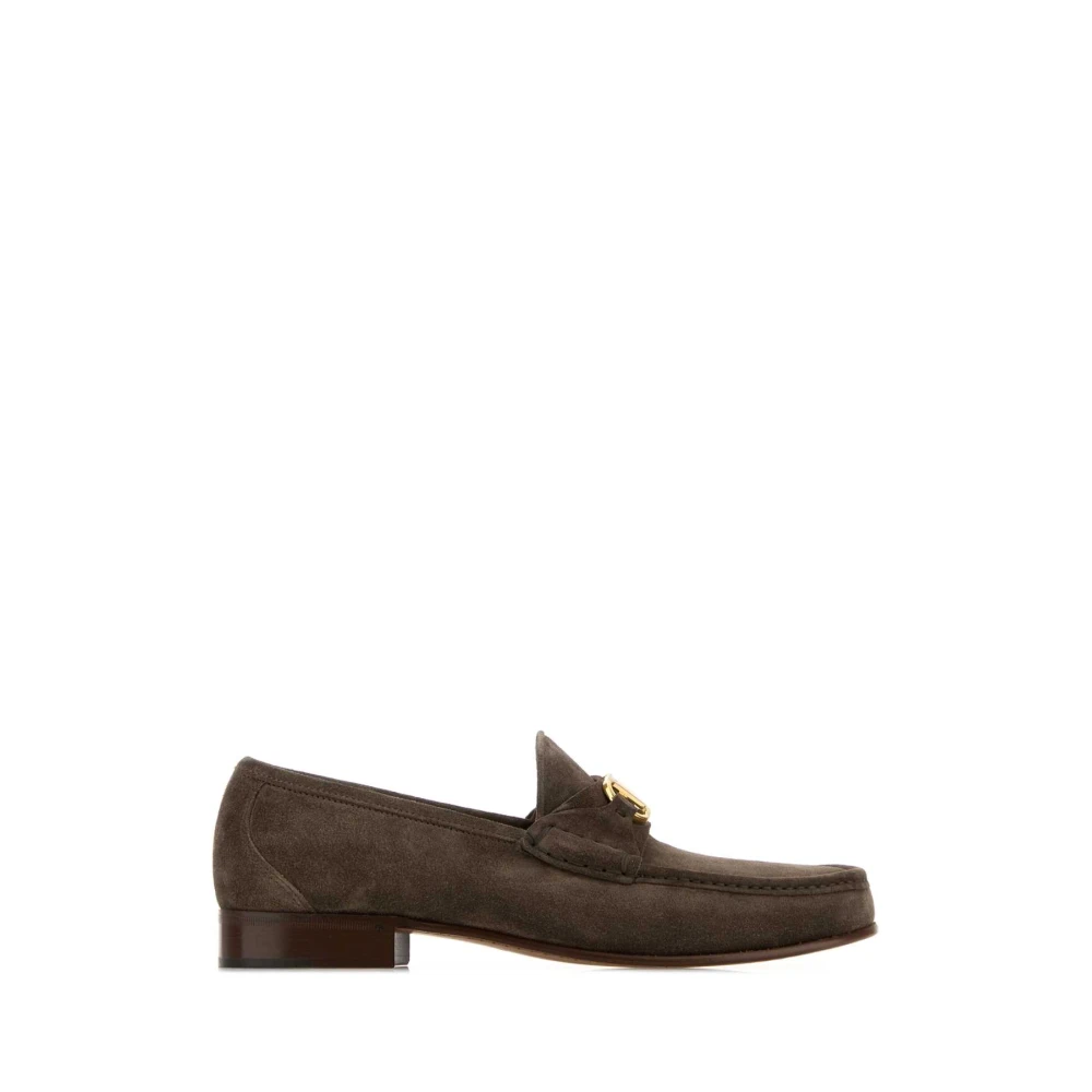 Valentino Garavani Men's Brown Loafers, 11 Uk, Logo-Plaque Suede Loafers