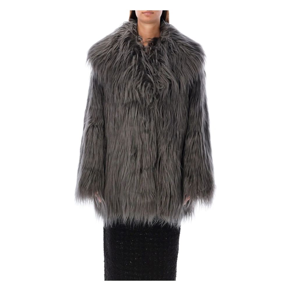 Rotate Birger Christensen Faux Fur Jas met Wijde Kraag Gray Dames