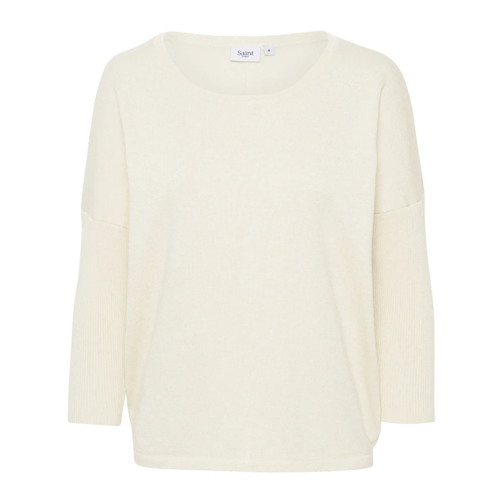 Saint Tropez Eenvoudige Gebreide Trui met ¾ Mouwen White Dames