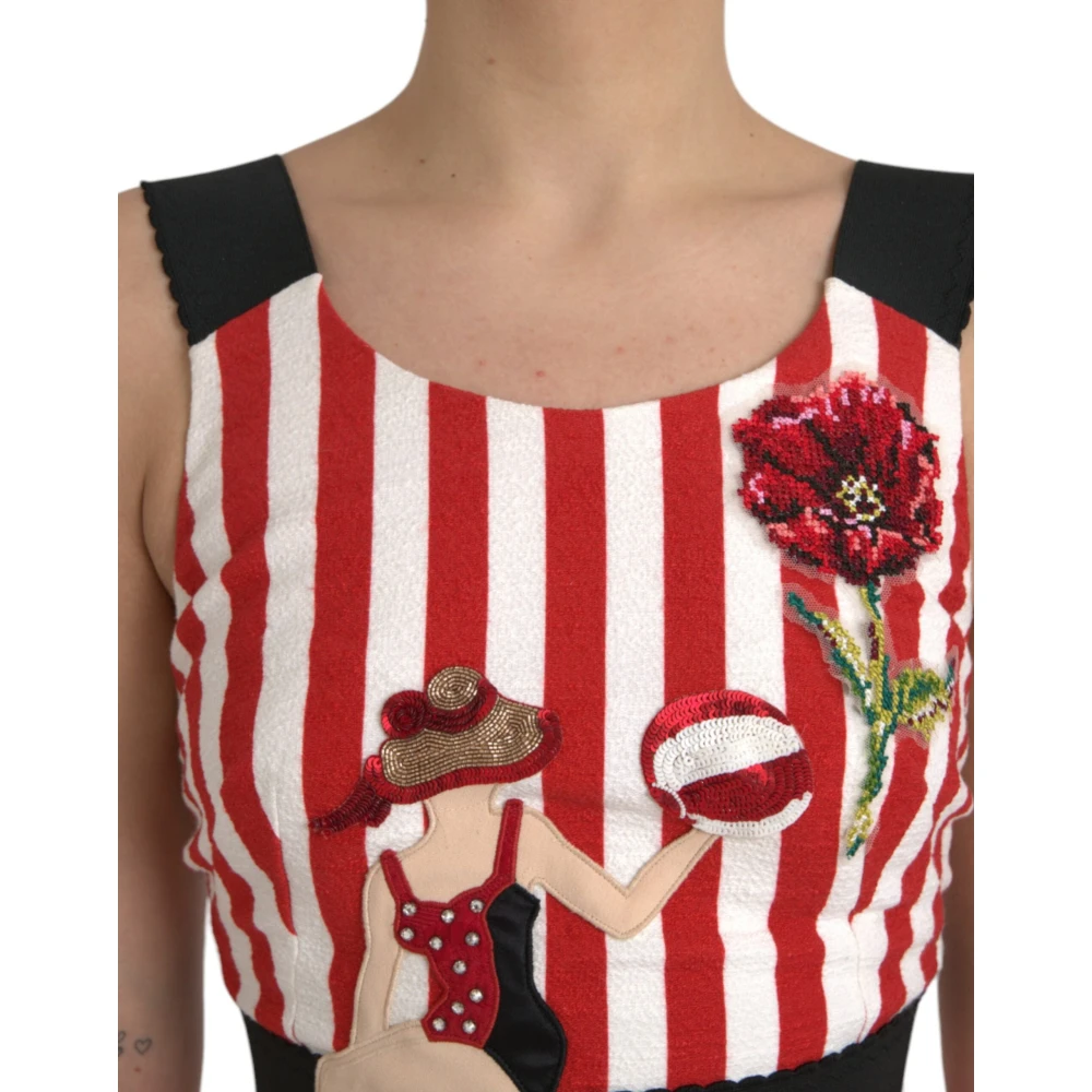Dolce & Gabbana Rood Wit Bloemig Mouwloos Midi Jurk White Dames