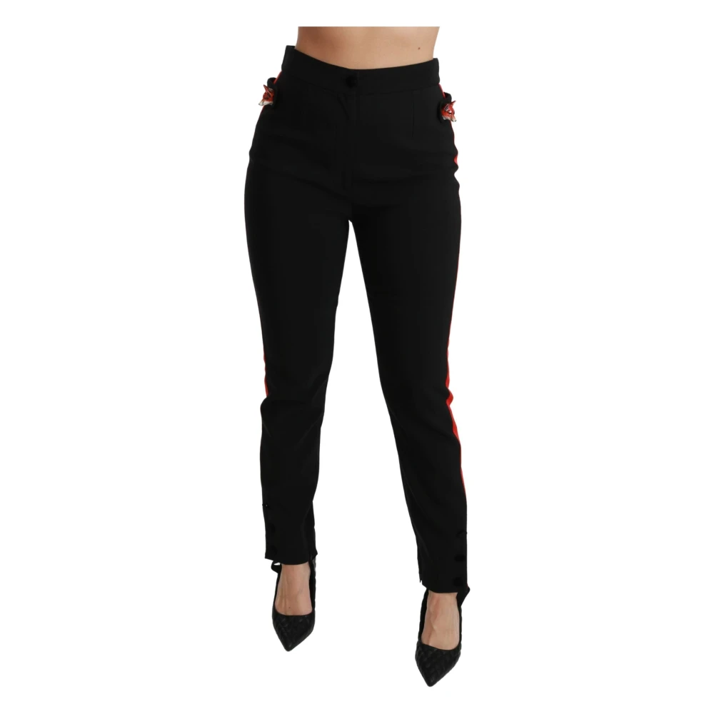 Dolce & Gabbana Women's Black Skinny Stretch Fox Head Trousers 2XS