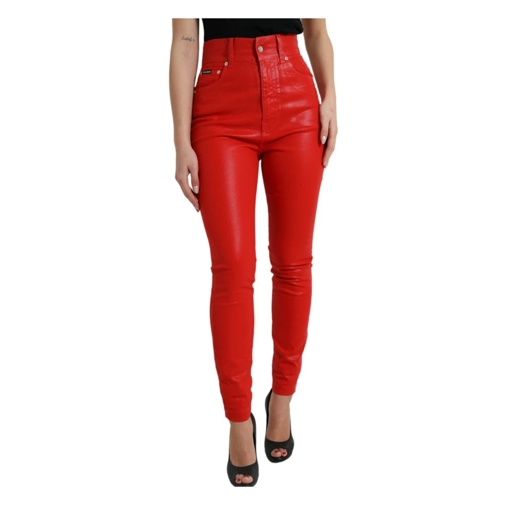 Dolce & Gabbana Rode High Waist Skinny Denim Jeans Red Dames