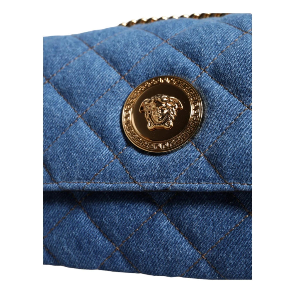 Versace Gewatteerde Denim Leren Crossbody Tas Blue Dames