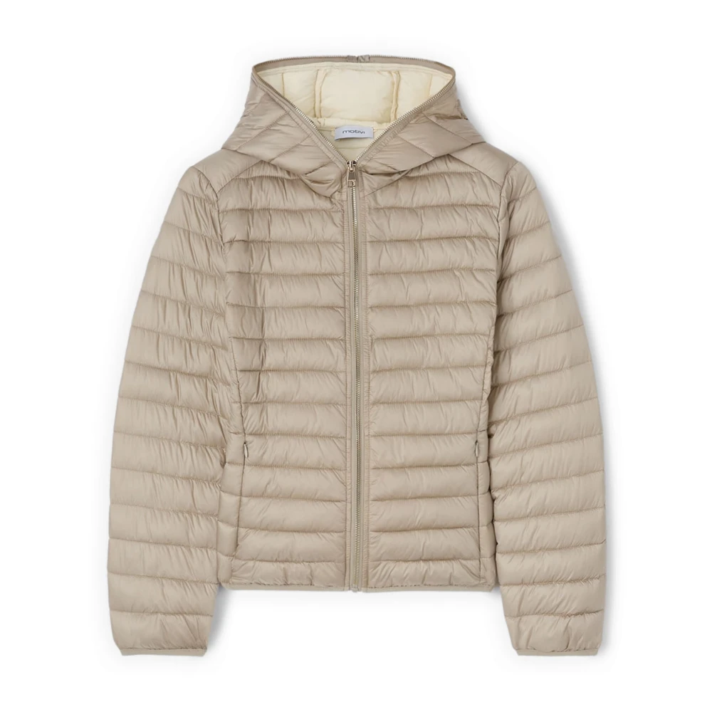 Motivi Vrouw Beige Jassen Dames, Xl, Polyester, Lichtgewicht Capuchonjack Van Dons